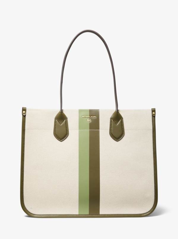 Damske Prenosná Taška Michael Kors Heidi Large Stripe Canvas Olivovo Zelená - Kabelky Michael Kors Slevy | XSYQF-0698